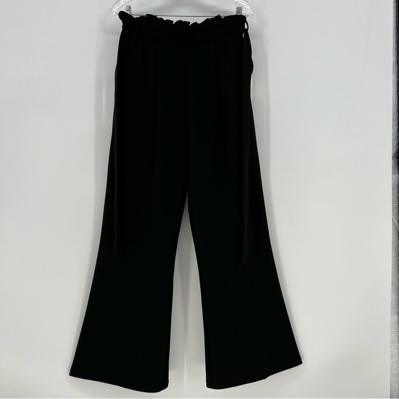 LARA Pants - Lara Fashion Women Pants Large Black Wide Leg Paper Bag Gathered Waist Sash Belt